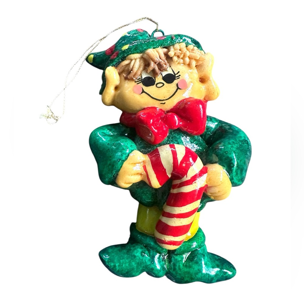 Vintage 90s‎ Elf Candy Cane Christmas Tree Ornament